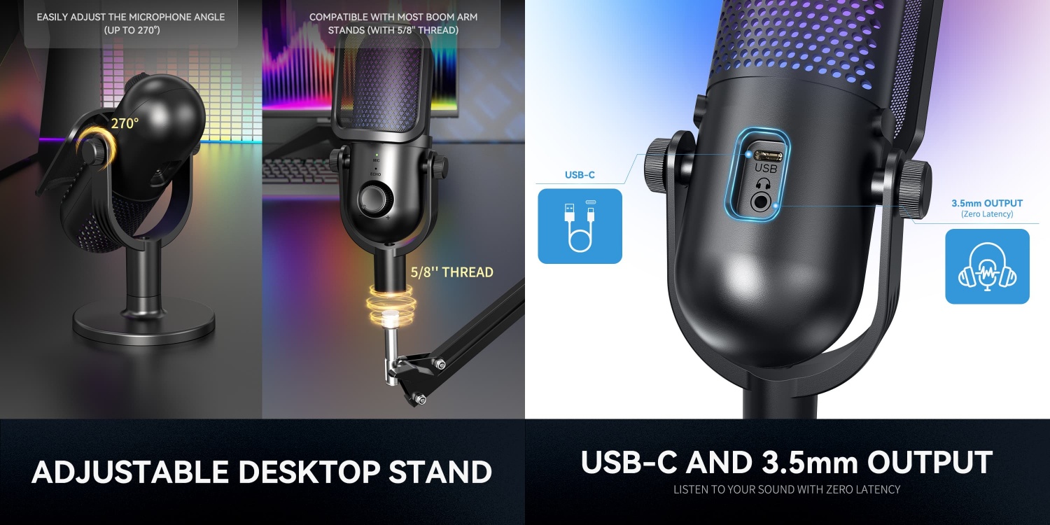RGB-Lit USB-XLR Dynamic Microphone for Streaming