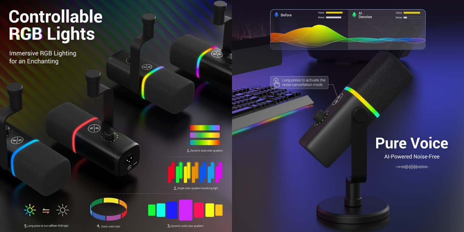 Plug-and-Play USB RGB Condenser Microphone