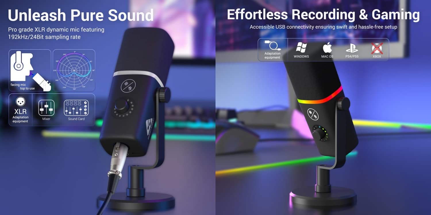 Plug-and-Play USB RGB Condenser Microphone